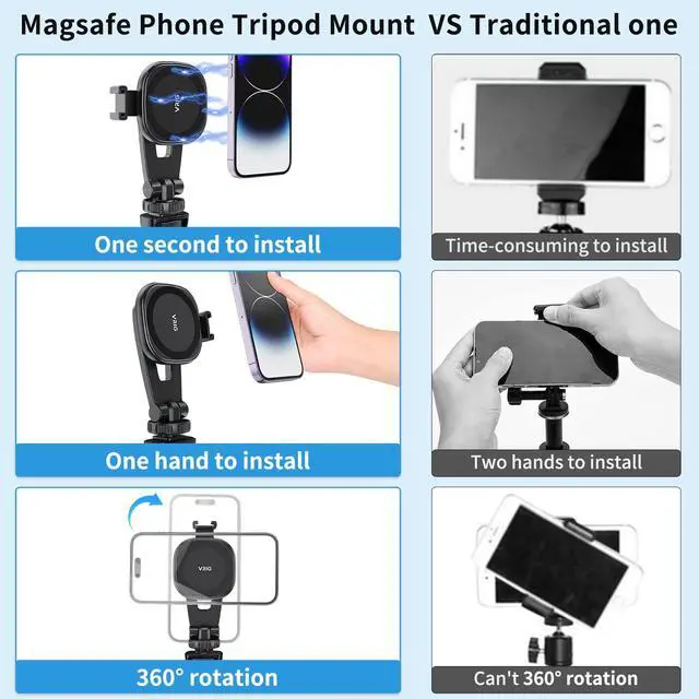Alt view image 6 of 7 - MG-03 Magnetic Phone Tripod Mount,Tripod Mount for Magsafe w Cold Shoe for iPhone 17.16.15.14.13.12 Series,Magnetic Ring Compatible with All Phones & All Cases,360° Rotation,for Tripods,Cameras