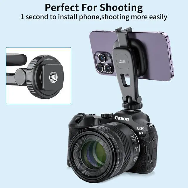 Alt view image 5 of 7 - MG-03 Magnetic Phone Tripod Mount,Tripod Mount for Magsafe w Cold Shoe for iPhone 17.16.15.14.13.12 Series,Magnetic Ring Compatible with All Phones & All Cases,360° Rotation,for Tripods,Cameras