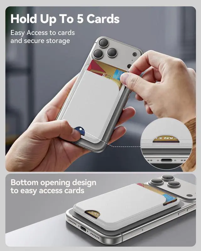 Alt view image 2 of 7 - for MagSafe Wallet, 5 Cards Holder with Stand, Magnetic Phone Wallet Stand for iPhone 17/16/15/14/13/12 Pro Max Air Plus Series, RFID Blocking Vegan Leather,White