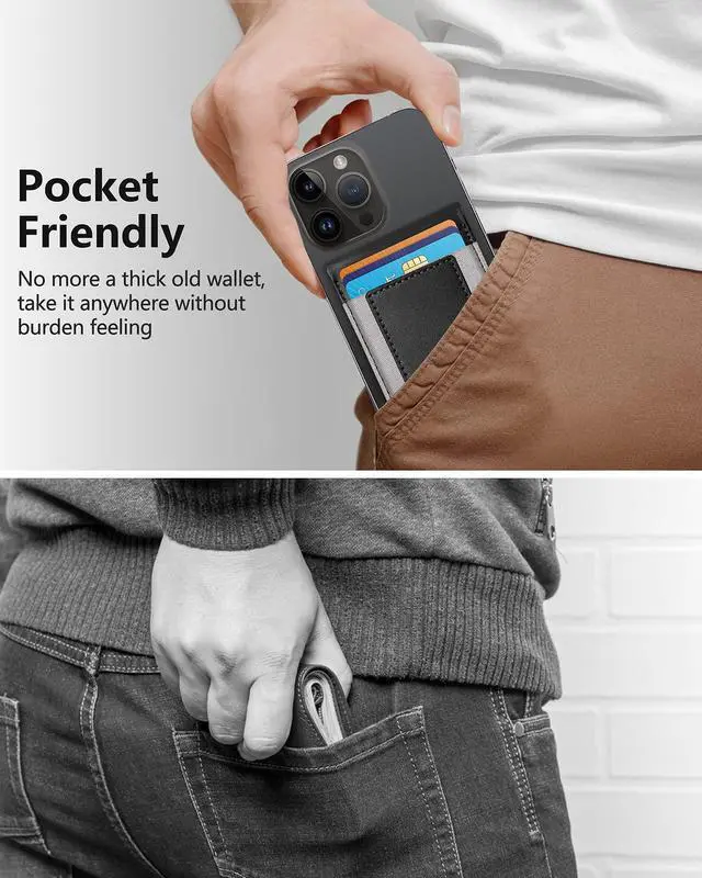 Alt view image 6 of 7 - 2-in-1 Magsafe Wallet, Adjustable Stand, Open ID Window, Magnetic Wallet for iPhone 17/16/15/14 Pro Max/14 Pro/14 Plus/13/12 Series, 9 Cards Holder, Vegan Leather, Black