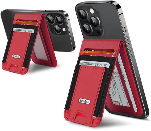 Main image of For Magsafe Wallet Stand, Strongest Magnetic Wallet for iPhone 17/16/15/14/13/12 Series, Magnetic Card Holder with Adjustable Stand, ID Window, 10 Cards Holder, Vegan Leather, RFID Blocking, Red