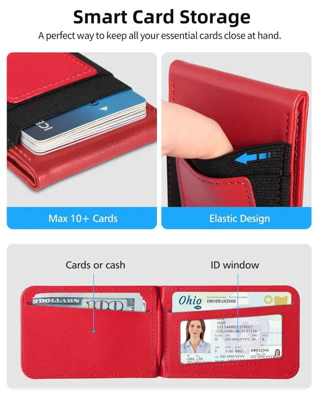 Alt view image 4 of 7 - For Magsafe Wallet Stand, Strongest Magnetic Wallet for iPhone 17/16/15/14/13/12 Series, Magnetic Card Holder with Adjustable Stand, ID Window, 10 Cards Holder, Vegan Leather, RFID Blocking, Red