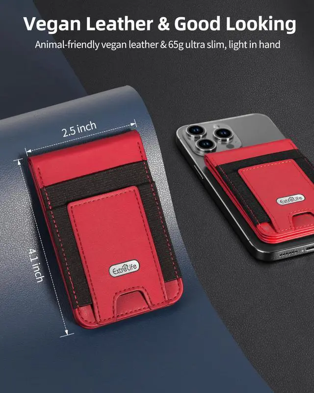 Alt view image 7 of 7 - For Magsafe Wallet Stand, Strongest Magnetic Wallet for iPhone 17/16/15/14/13/12 Series, Magnetic Card Holder with Adjustable Stand, ID Window, 10 Cards Holder, Vegan Leather, RFID Blocking, Red