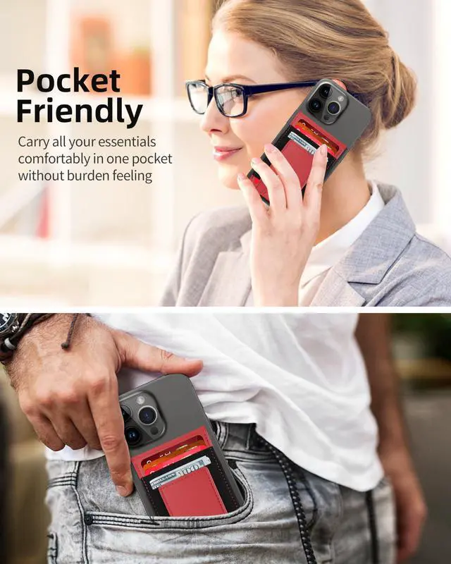 Alt view image 6 of 7 - For Magsafe Wallet Stand, Strongest Magnetic Wallet for iPhone 17/16/15/14/13/12 Series, Magnetic Card Holder with Adjustable Stand, ID Window, 10 Cards Holder, Vegan Leather, RFID Blocking, Red