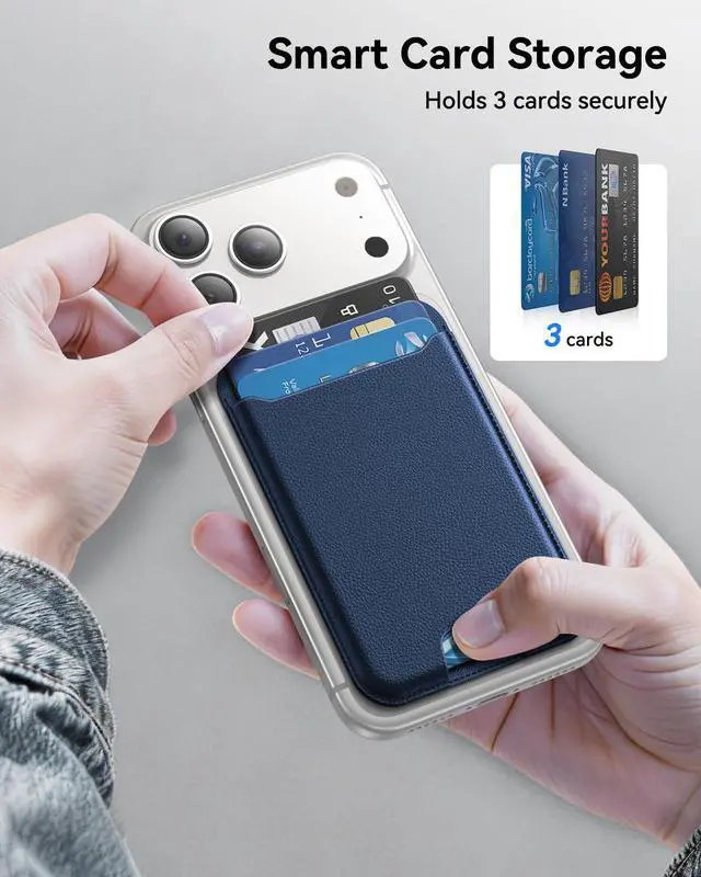 Alt view image 5 of 6 - for MagSafe Wallet, 3 Cards Holder, Slim Magnetic Phone Wallet for iPhone 17/16/15/14/13/12 Pro Max Plus Air Series,RFID Blocking Vegan Leather,Navy Blue