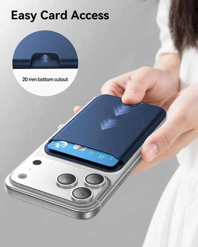 Alt view image 4 of 6 - for MagSafe Wallet, 3 Cards Holder, Slim Magnetic Phone Wallet for iPhone 17/16/15/14/13/12 Pro Max Plus Air Series,RFID Blocking Vegan Leather,Navy Blue