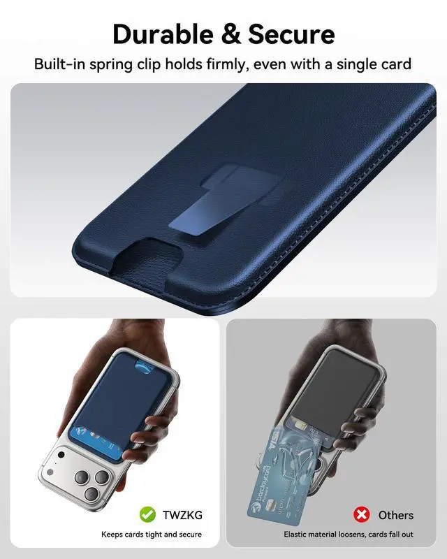 Alt view image 6 of 6 - for MagSafe Wallet, 3 Cards Holder, Slim Magnetic Phone Wallet for iPhone 17/16/15/14/13/12 Pro Max Plus Air Series,RFID Blocking Vegan Leather,Navy Blue