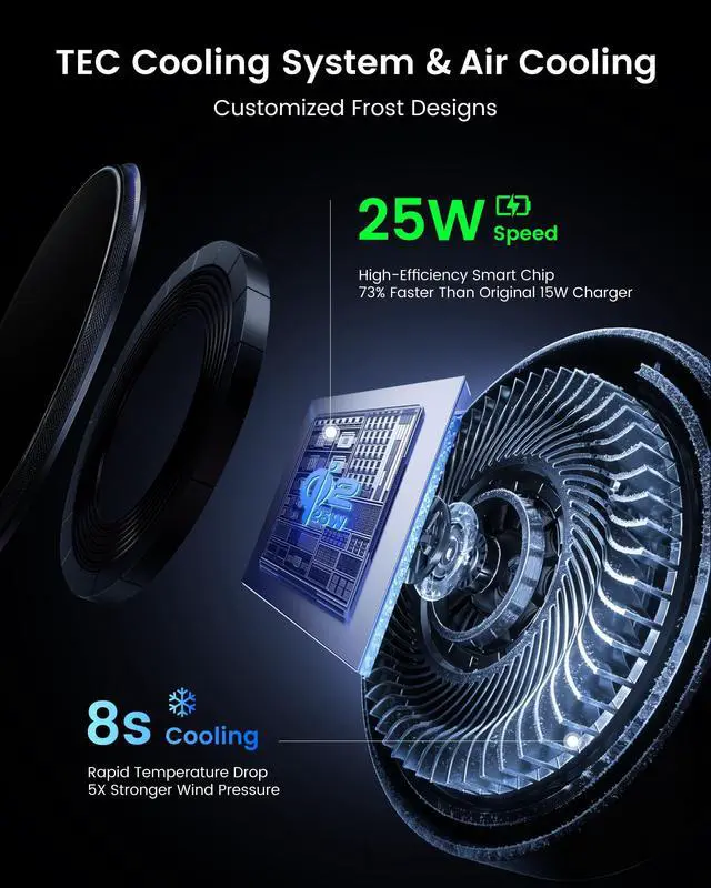 Alt view image 2 of 7 - Qi2.2 25W Wireless Car Charger Magnetic Phone Holder Mount for Magsafe with Cooler for Air Vent, Wireless Fast Charger 25W for iPhone 16-17 Series with iOS 26,15W for iPhone 12-15 (Grey)