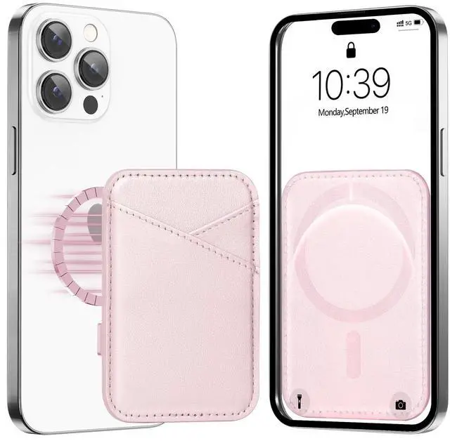 Main image of for MagSafe Wallet, Strongest Magnetic Card Holder for iPhone 17/16/15/14/13/12 Series, Ultra-Thin Leather Magnetic Phone Wallet with 2 Card Slots, RFID Blocking, No More Falling, Pink