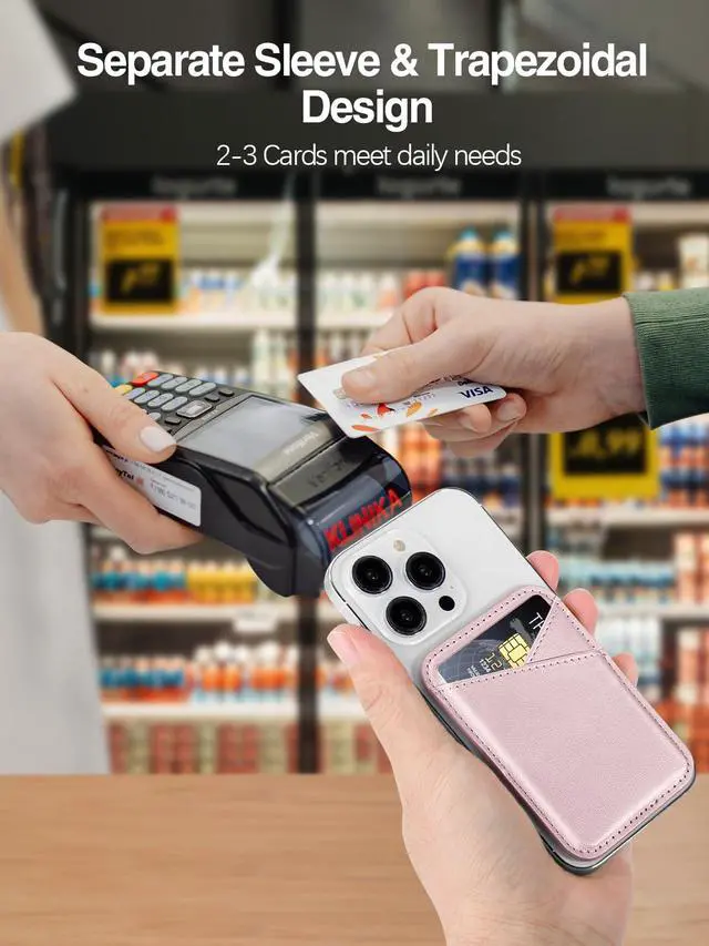 Alt view image 4 of 7 - for MagSafe Wallet, Strongest Magnetic Card Holder for iPhone 17/16/15/14/13/12 Series, Ultra-Thin Leather Magnetic Phone Wallet with 2 Card Slots, RFID Blocking, No More Falling, Pink