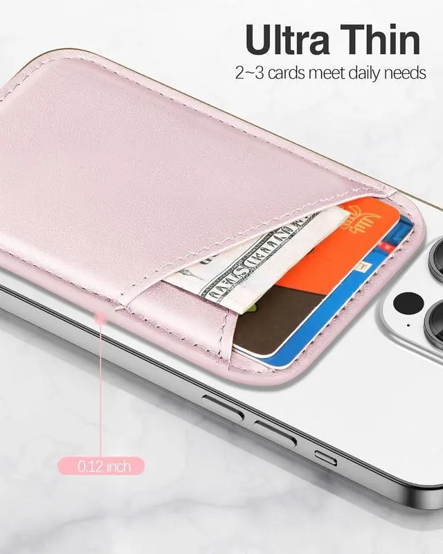 Alt view image 7 of 7 - for MagSafe Wallet, Strongest Magnetic Card Holder for iPhone 17/16/15/14/13/12 Series, Ultra-Thin Leather Magnetic Phone Wallet with 2 Card Slots, RFID Blocking, No More Falling, Pink