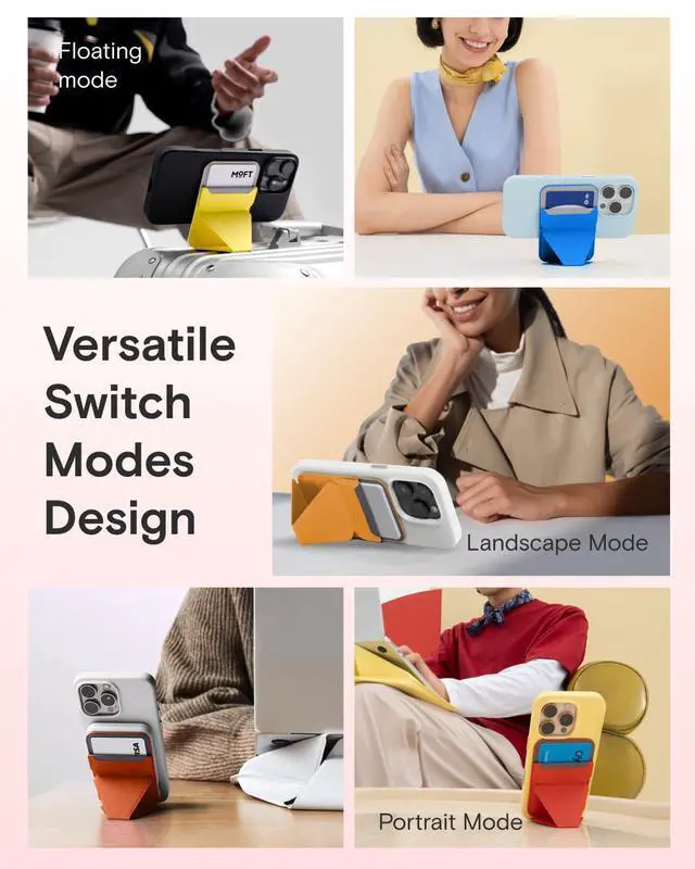 Alt view image 5 of 7 - Magnetic Wallet Stand Compatible with iPhone 17/16/15/14/13/12 Series, Angle Adjustment & Magsafe Compatible MOVAS Phone Stand,Sunset