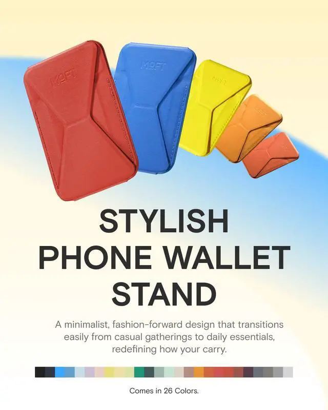 Alt view image 7 of 7 - Magnetic Wallet Stand Compatible with iPhone 17/16/15/14/13/12 Series, Angle Adjustment & Magsafe Compatible MOVAS Phone Stand,Sunset
