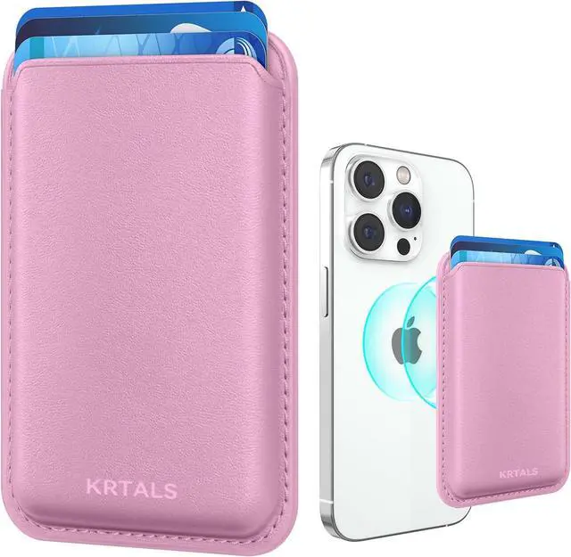 Main image of Magnetic Wallet Cell Phone Card Holder for Phone Case with Mag-Safe, Stronger Magnetic RFID Leather Phone Wallet Stick on Series of iPhone 17/16/15/14/13/12 and Pro/Promax, Pink
