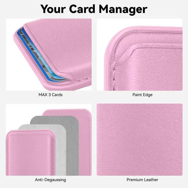 Alt view image 3 of 7 - Magnetic Wallet Cell Phone Card Holder for Phone Case with Mag-Safe, Stronger Magnetic RFID Leather Phone Wallet Stick on Series of iPhone 17/16/15/14/13/12 and Pro/Promax, Pink