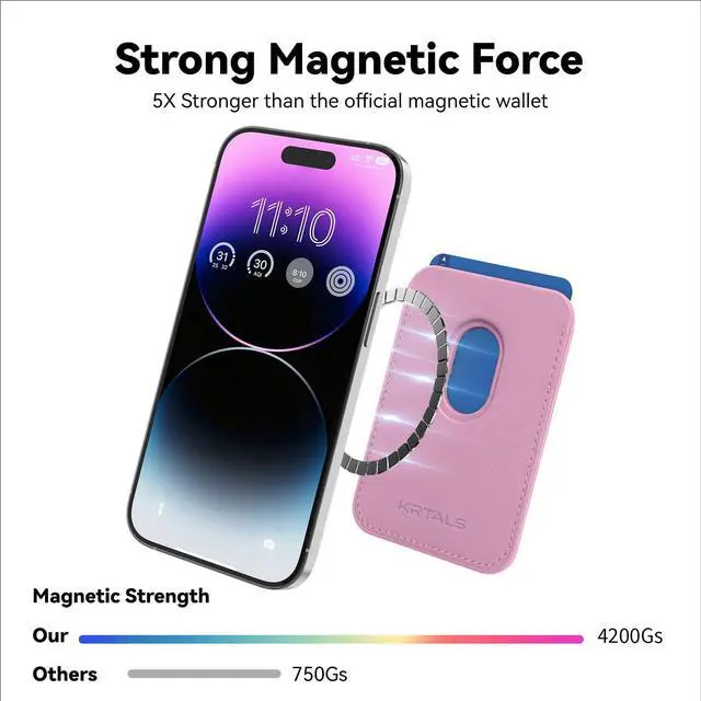Alt view image 2 of 7 - Magnetic Wallet Cell Phone Card Holder for Phone Case with Mag-Safe, Stronger Magnetic RFID Leather Phone Wallet Stick on Series of iPhone 17/16/15/14/13/12 and Pro/Promax, Pink