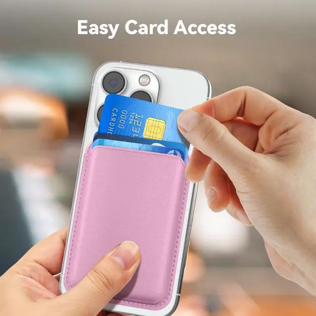 Alt view image 5 of 7 - Magnetic Wallet Cell Phone Card Holder for Phone Case with Mag-Safe, Stronger Magnetic RFID Leather Phone Wallet Stick on Series of iPhone 17/16/15/14/13/12 and Pro/Promax, Pink