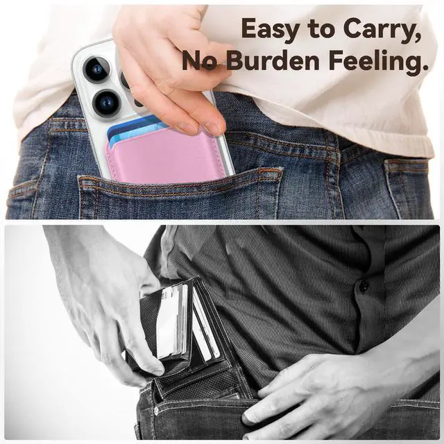 Alt view image 7 of 7 - Magnetic Wallet Cell Phone Card Holder for Phone Case with Mag-Safe, Stronger Magnetic RFID Leather Phone Wallet Stick on Series of iPhone 17/16/15/14/13/12 and Pro/Promax, Pink