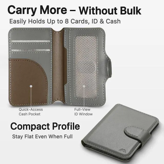 Alt view image 2 of 7 - for MagSafe Wallet, Magnetic Phone Wallet RFID Blocking, Slim 5-8 Card Holder with Cash Slot & Clear ID Window, Minimalist Mag Safe Wallets for iPhone 17/16/15/14/13/12 Series, Mist Gray