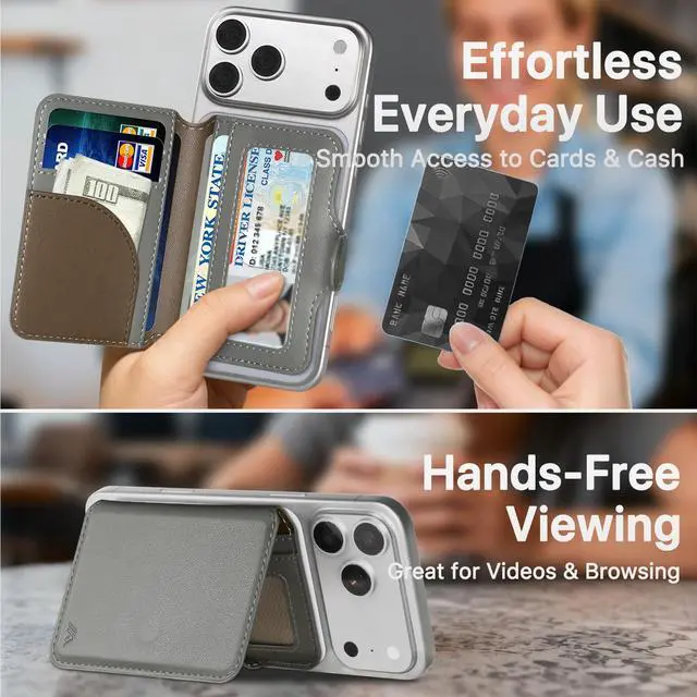 Alt view image 5 of 7 - for MagSafe Wallet, Magnetic Phone Wallet RFID Blocking, Slim 5-8 Card Holder with Cash Slot & Clear ID Window, Minimalist Mag Safe Wallets for iPhone 17/16/15/14/13/12 Series, Mist Gray