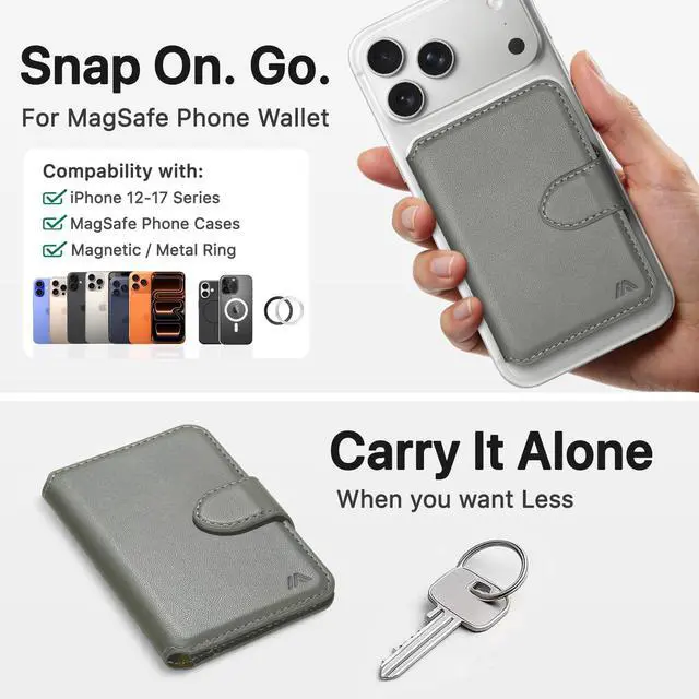 Alt view image 4 of 7 - for MagSafe Wallet, Magnetic Phone Wallet RFID Blocking, Slim 5-8 Card Holder with Cash Slot & Clear ID Window, Minimalist Mag Safe Wallets for iPhone 17/16/15/14/13/12 Series, Mist Gray