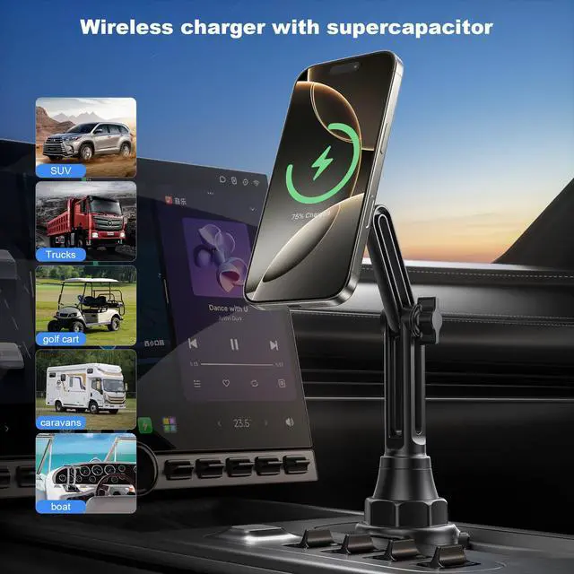 Alt view image 7 of 7 - for Qi2 15W Wireless MagSafe Car Mount Charger Cup Phone Holder,15W Fast Charging Charger Phone Holder Mount for iPhone Air/17/16/15/14/13/12, Galaxy S25, Fast Charging for Magnetic iPhone Accessories