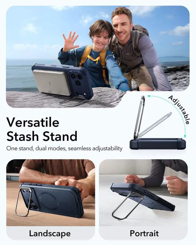 Alt view image 5 of 6 - for iPhone 17 Pro Phone Case with Stand, 23ft Military-Grade Drop Protection with Camera Control, Shock-Absorbing Rugged Cover, Compatible with MagSafe Accessories, Cyber Series, Blue