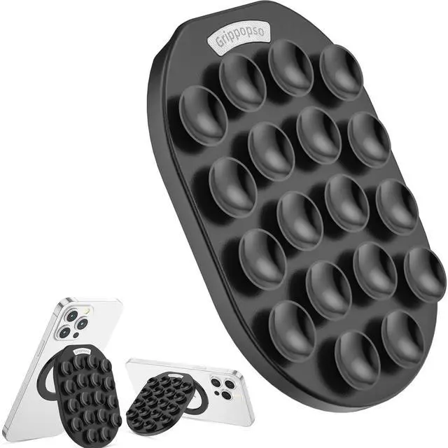 Main image of Magnetic Phone Grip Holder for MagSafe Phone Grip, Magnetic Silicone Suction Cup Phone Grip Holder with Adjustable Stand, Hands-Free Phone Accessories Holder for iPhone 17 16 15 14 13 12 Series, Black