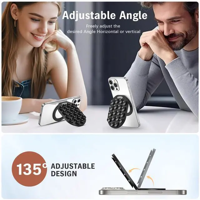 Alt view image 4 of 7 - Magnetic Phone Grip Holder for MagSafe Phone Grip, Magnetic Silicone Suction Cup Phone Grip Holder with Adjustable Stand, Hands-Free Phone Accessories Holder for iPhone 17 16 15 14 13 12 Series, Black