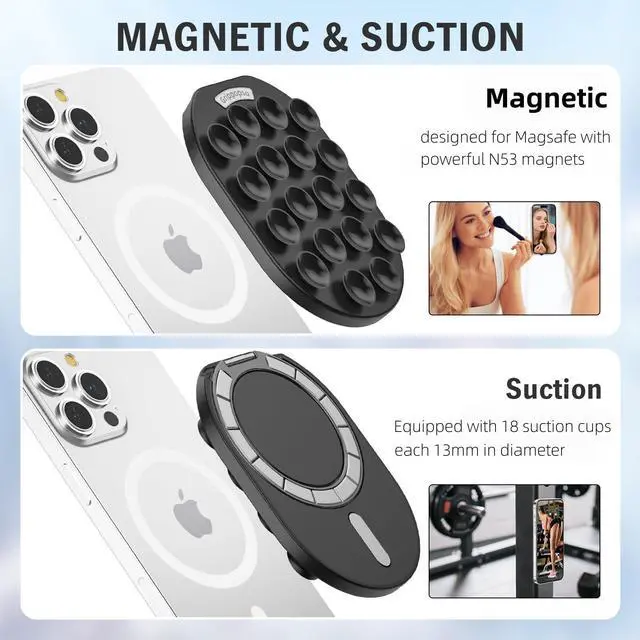 Alt view image 2 of 7 - Magnetic Phone Grip Holder for MagSafe Phone Grip, Magnetic Silicone Suction Cup Phone Grip Holder with Adjustable Stand, Hands-Free Phone Accessories Holder for iPhone 17 16 15 14 13 12 Series, Black