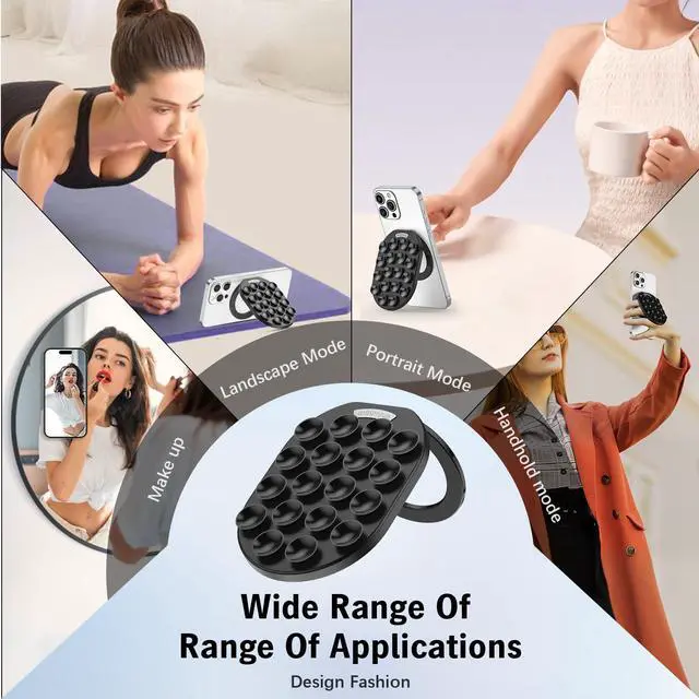 Alt view image 5 of 7 - Magnetic Phone Grip Holder for MagSafe Phone Grip, Magnetic Silicone Suction Cup Phone Grip Holder with Adjustable Stand, Hands-Free Phone Accessories Holder for iPhone 17 16 15 14 13 12 Series, Black