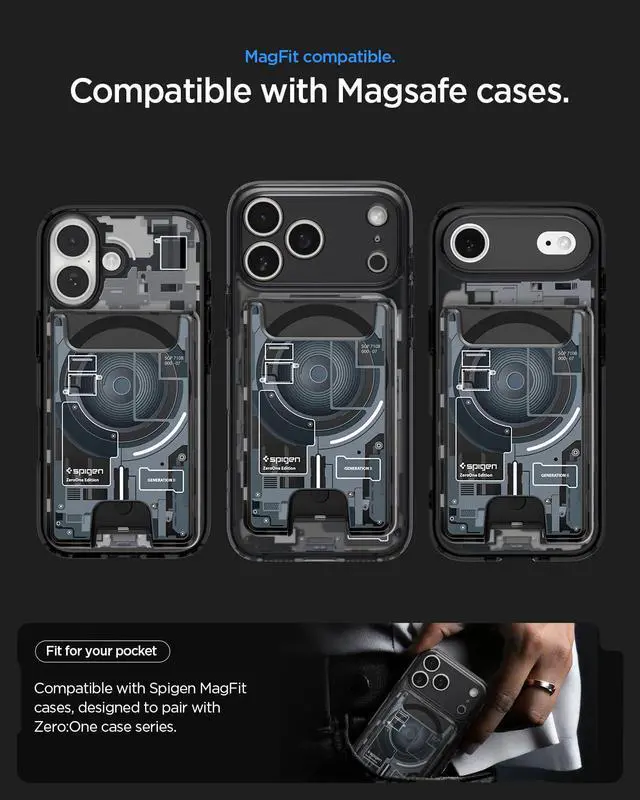 Alt view image 7 of 7 - for MagSafe Wallet, Holds 3 Cards, Compatible with iPhone 17/16/15/14/13/12, Pixel 10 Series, MagSafe-Case, and Pixelsnap, Transparent Card Holder - Zero One Black Ver 2