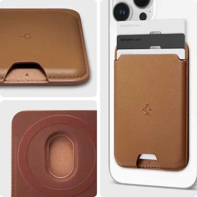 Alt view image 3 of 7 - for MagSafe Wallet, Holds 3 Cards, MagFit Compatible with iPhone 17/16/15/14/13/12 Models, Pixel 10 Series, MagSafe-Cases, Pixelsnap, Plaud Note & More, Card Holder - PU Brown (3-Cards)