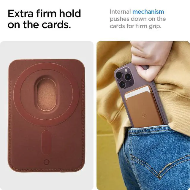 Alt view image 6 of 7 - for MagSafe Wallet, Holds 3 Cards, MagFit Compatible with iPhone 17/16/15/14/13/12 Models, Pixel 10 Series, MagSafe-Cases, Pixelsnap, Plaud Note & More, Card Holder - PU Brown (3-Cards)