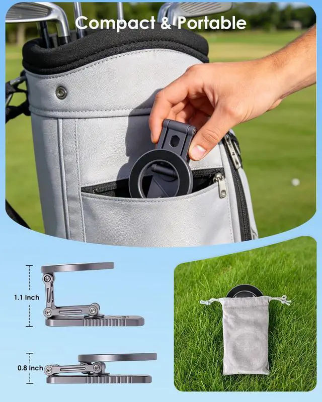 Alt view image 6 of 7 - Upgraded Magnetic Golf Cart Phone Holder, Triple-Fold All-Alloy Phone Mount Compatible with MagSafe iPhone 12-17, Golf Accessories Gifts for Golfers Men Dad, Fits Yamaha, Club Car, Iron Surface