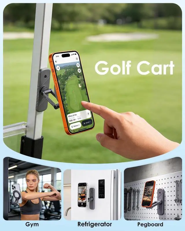 Alt view image 5 of 7 - Upgraded Magnetic Golf Cart Phone Holder, Triple-Fold All-Alloy Phone Mount Compatible with MagSafe iPhone 12-17, Golf Accessories Gifts for Golfers Men Dad, Fits Yamaha, Club Car, Iron Surface