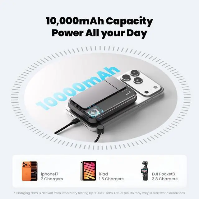 Alt view image 5 of 7 - ICEMAG 3 MagSafe Portable Charger, Qi2.2 25W Magnetic Power Bank 10000mAh 35W USB-C Fast Charging, with Active Cooling& Built-in Cable, Transparent RGB Design for iPhone 17/16/15/14 Series