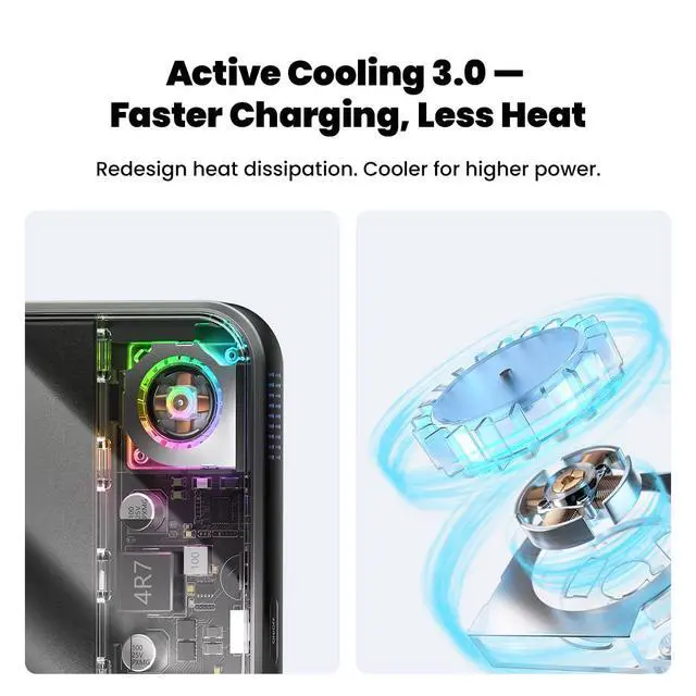 Alt view image 7 of 7 - ICEMAG 3 MagSafe Portable Charger, Qi2.2 25W Magnetic Power Bank 10000mAh 35W USB-C Fast Charging, with Active Cooling& Built-in Cable, Transparent RGB Design for iPhone 17/16/15/14 Series