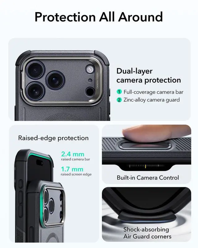 Alt view image 3 of 6 - for iPhone 17 Pro Max Phone Case with Stand, 23ft Military-Grade Drop Protection with Camera Control, Shock-Absorbing Rugged Cover, Compatible with MagSafe Accessories, Cyber Series, Grey