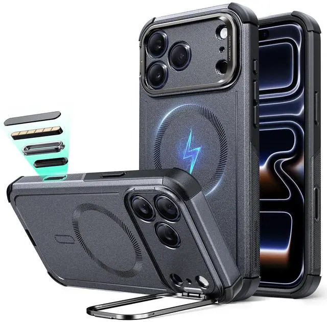 Main image of for iPhone 17 Pro Max Phone Case with Stand, 23ft Military-Grade Drop Protection with Camera Control, Shock-Absorbing Rugged Cover, Compatible with MagSafe Accessories, Cyber Series, Grey