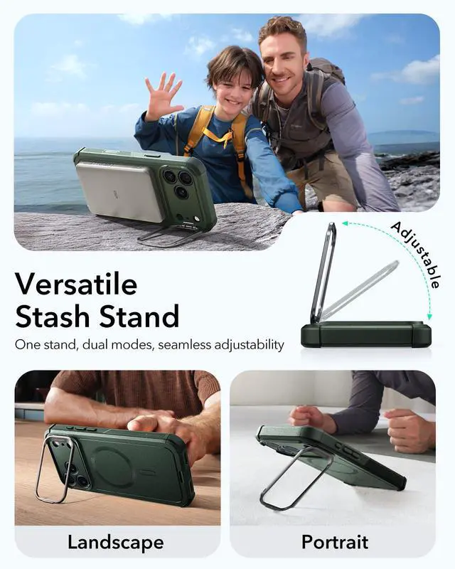 Alt view image 5 of 6 - for iPhone 17 Pro Phone Case with Stand, 23ft Military-Grade Drop Protection with Camera Control, Shock-Absorbing Rugged Cover, Compatible with MagSafe Accessories, Cyber Series, Green