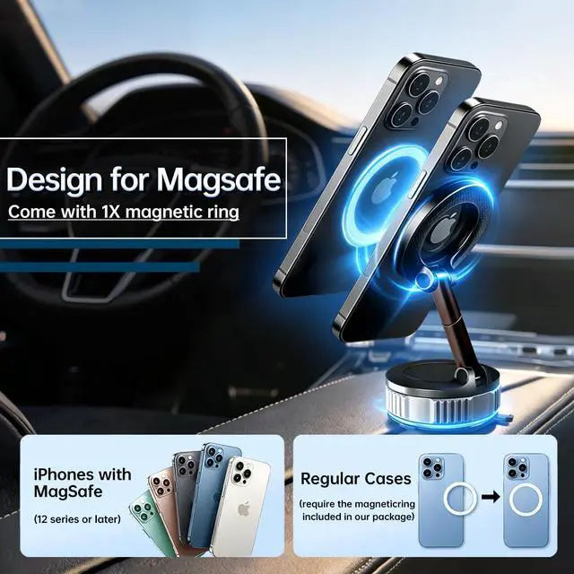 Alt view image 5 of 7 - Magnetic Car Phone Mount with Suction Cup for MagSafe