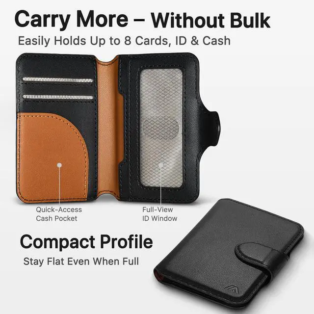 Alt view image 2 of 7 - for MagSafe Wallet, Magnetic Phone Wallet RFID Blocking, Slim 5-8 Card Holder with Cash Slot & Clear ID Window, Minimalist Mag Safe Wallets for iPhone 17/16/15/14/13/12 Series, Midnight Black