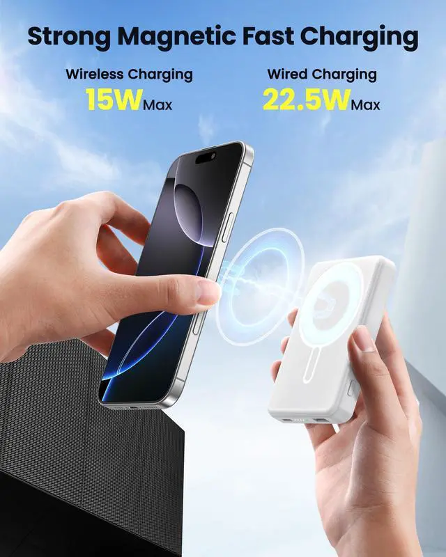 Alt view image 2 of 7 - Magnetic Portable Charger Power Bank 12000mAh MagSafe Compatible Battery Pack 22.5W USB C Fast Charging Wireless Battery Pack Phone Charger for iPhone 17/16/15/14/13/12 All Series White