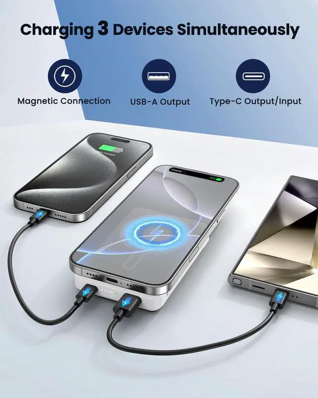 Alt view image 5 of 7 - Magnetic Portable Charger Power Bank 12000mAh MagSafe Compatible Battery Pack 22.5W USB C Fast Charging Wireless Battery Pack Phone Charger for iPhone 17/16/15/14/13/12 All Series White
