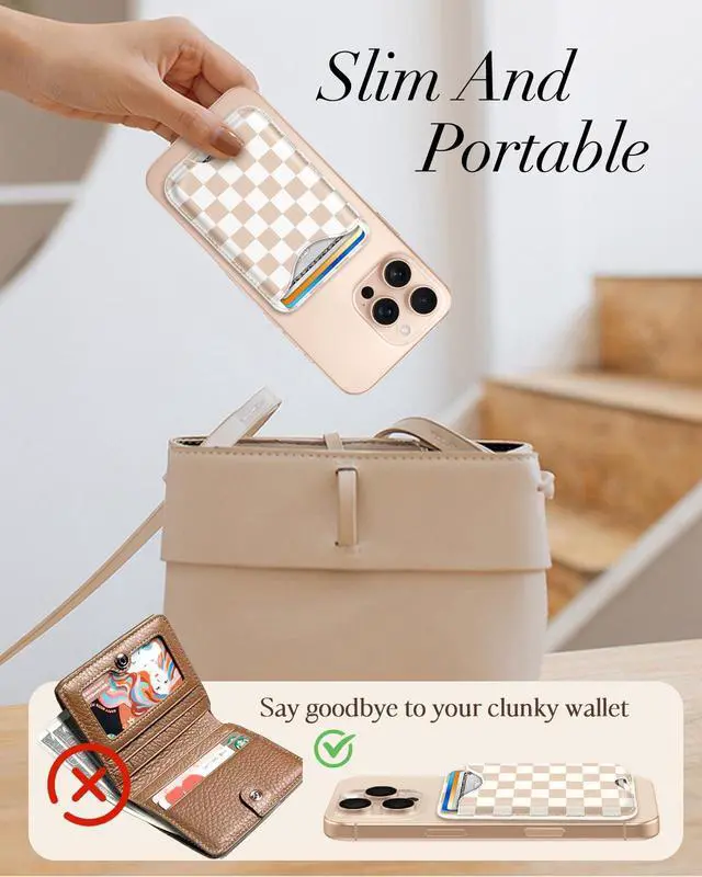 Alt view image 2 of 6 - Compatible with Magsafe Wallet Magnetic Card Holder - Khaki Check Phone Wallets for Women Teen Girls Cute for iPhone 17/16/15/14/13/12 Series Slim for Apple Mag RFID Magnet, Fit 3 Cards