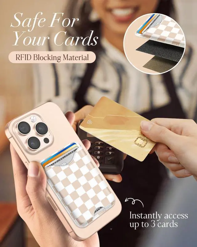 Alt view image 5 of 6 - Compatible with Magsafe Wallet Magnetic Card Holder - Khaki Check Phone Wallets for Women Teen Girls Cute for iPhone 17/16/15/14/13/12 Series Slim for Apple Mag RFID Magnet, Fit 3 Cards
