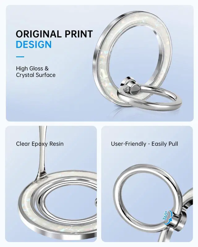 Alt view image 3 of 6 - Magnetic Phone Ring Holder with MagSafe - Magnetic Phone Grip MagSafe Ring Holder Magnet Removable Cell Phone Stand Cute Stylish Accessories for iPhone 17 16 15 14 13 12 Series, White Conch