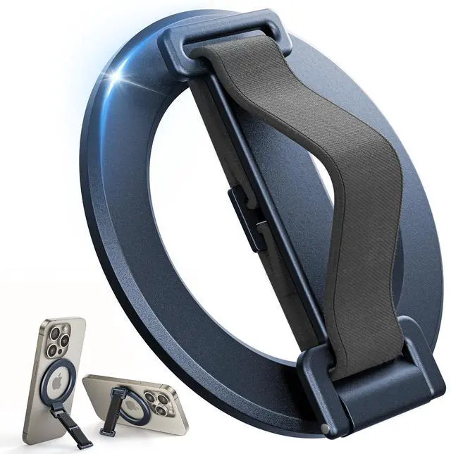 Main image of 2025 Upgrade for MagSafe Phone Grip with Finger Strap, Removable Magnetic Ring Holder with Kickstand Finger Loop, MagSafe Accessories for iPhone 17/16/15/14/13/12 Series, Blue