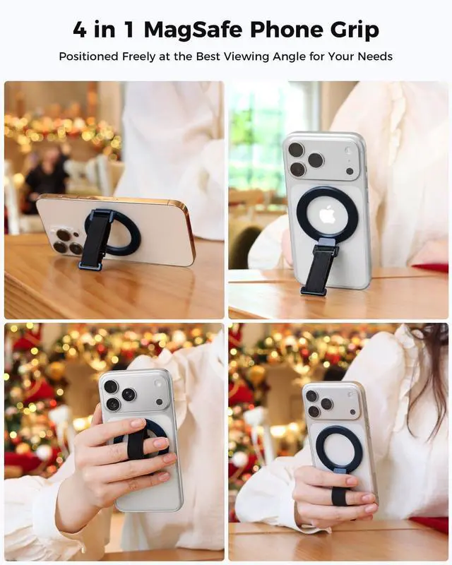 Alt view image 3 of 7 - 2025 Upgrade for MagSafe Phone Grip with Finger Strap, Removable Magnetic Ring Holder with Kickstand Finger Loop, MagSafe Accessories for iPhone 17/16/15/14/13/12 Series, Blue